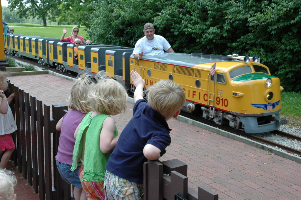 amusement park train ride with track